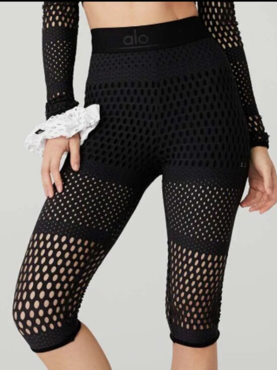 ALO Yoga Pants - Alo Yoga Mesh High Waist Capri Leggings Black Sheer Cutout S